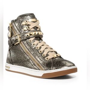 Michael Kors Gold High-Top Sneakers with Side Zipper
